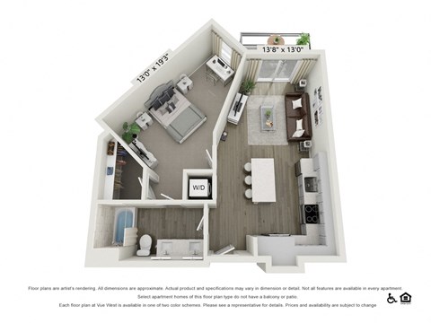 Floor plan for 1 bed, 1 bath, 745 sqft